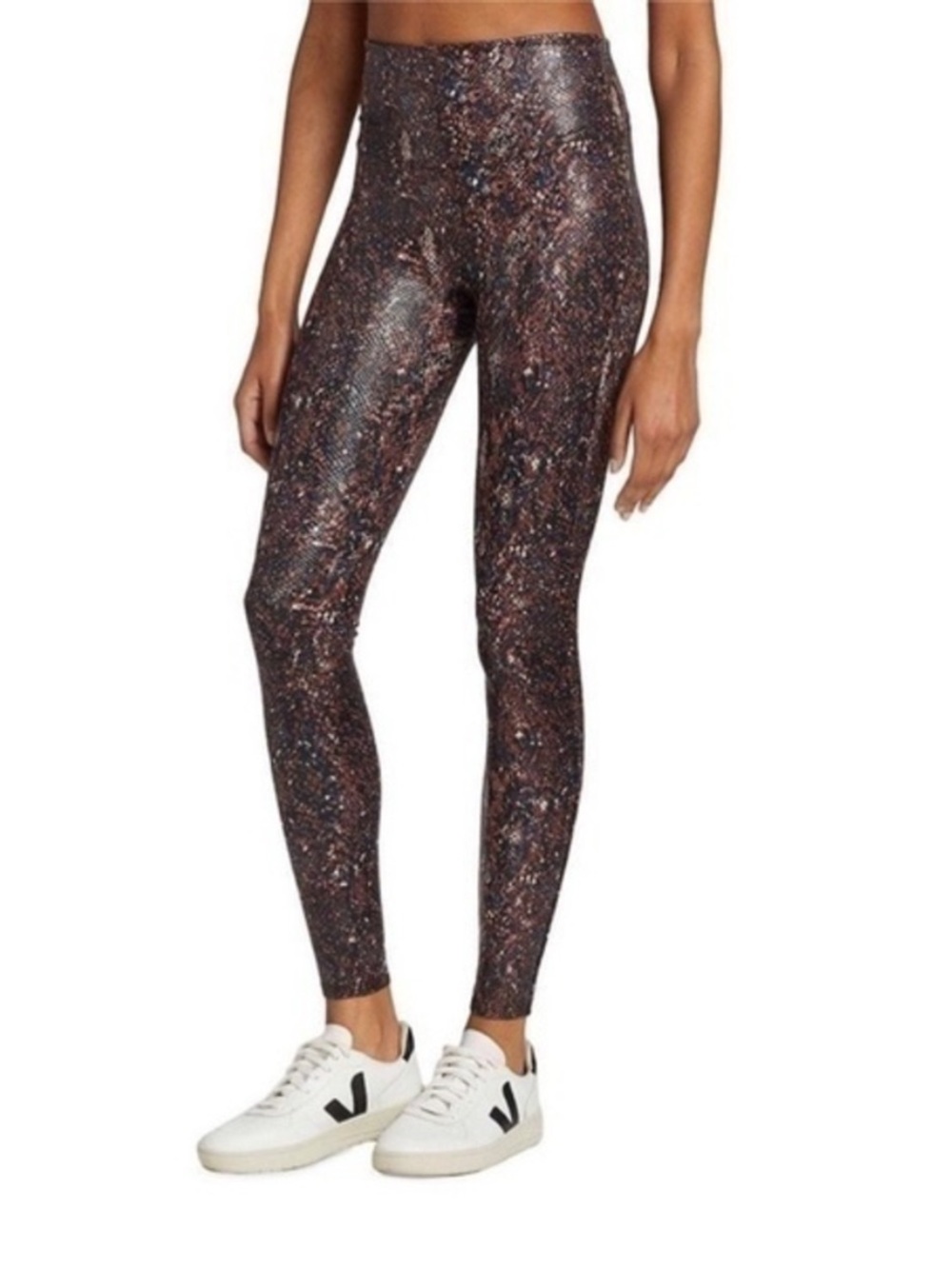 New SPANX Faux Leather Snake Shine Leggings in Color Mocha Snake